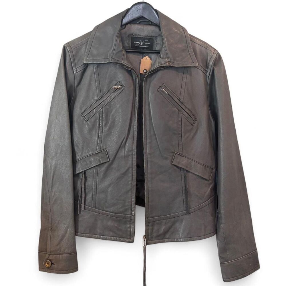 Wilsons Leather Women's Charcoal Grey Leather Biker Jacket
